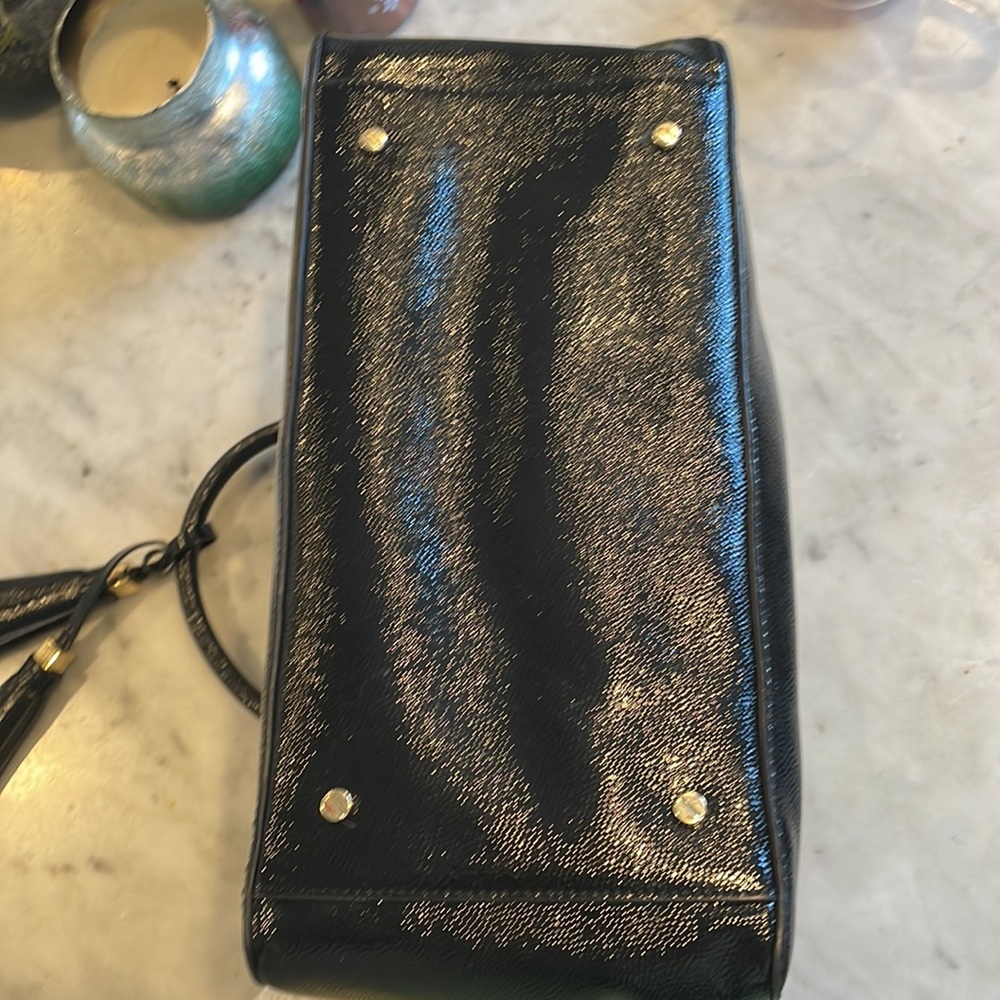 Tory Burch Black Patent Leather Tote with Tassel Detail - Picture 14 of 16